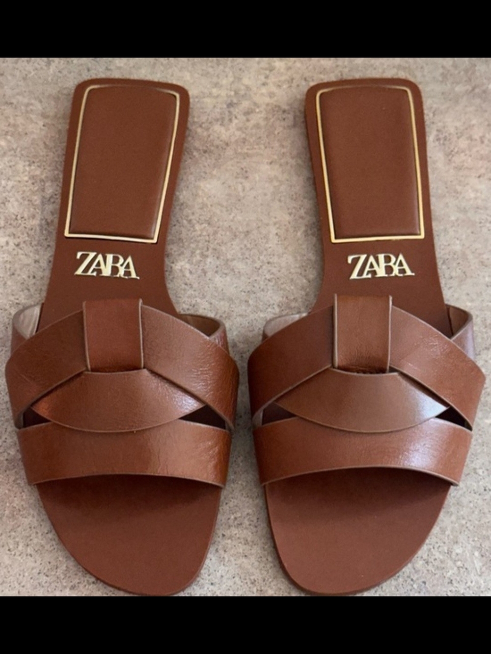 Zara Brown Braided Strap Slide Mules